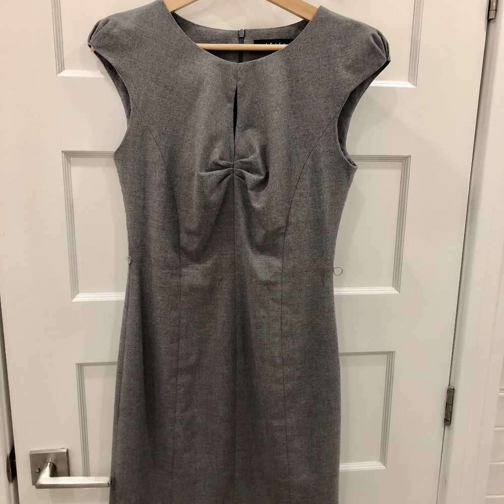 Grey Midi Sheath Dress with Twist Detail